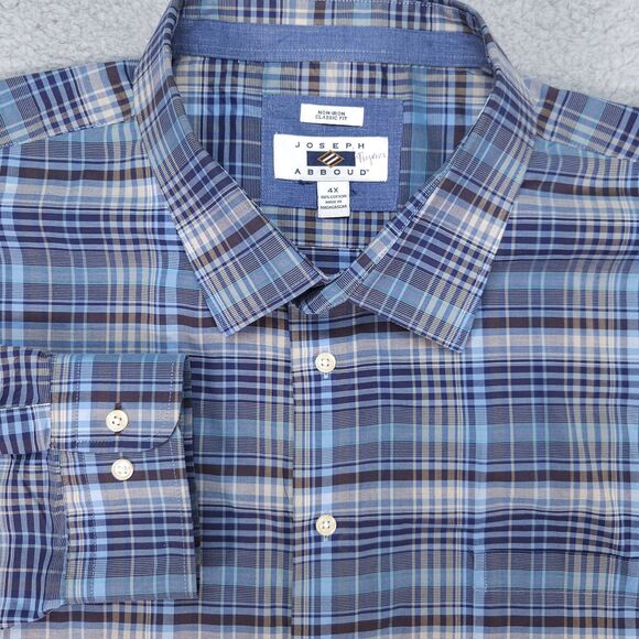 Joseph Abboud Button Up Shirt Mens 4XL Blue Brown Plaid Long Sleeve - Picture 1 of 15